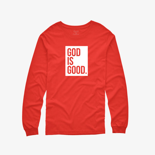 "GOD IS GOOD" LONG SLEEVE TEE (RED/WHITE)